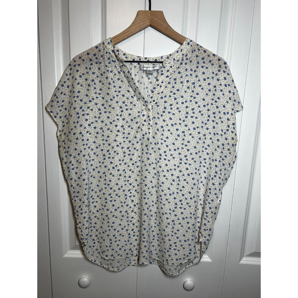 Amour Vert 100% Silk Riga Floral Print Top Size Medium
